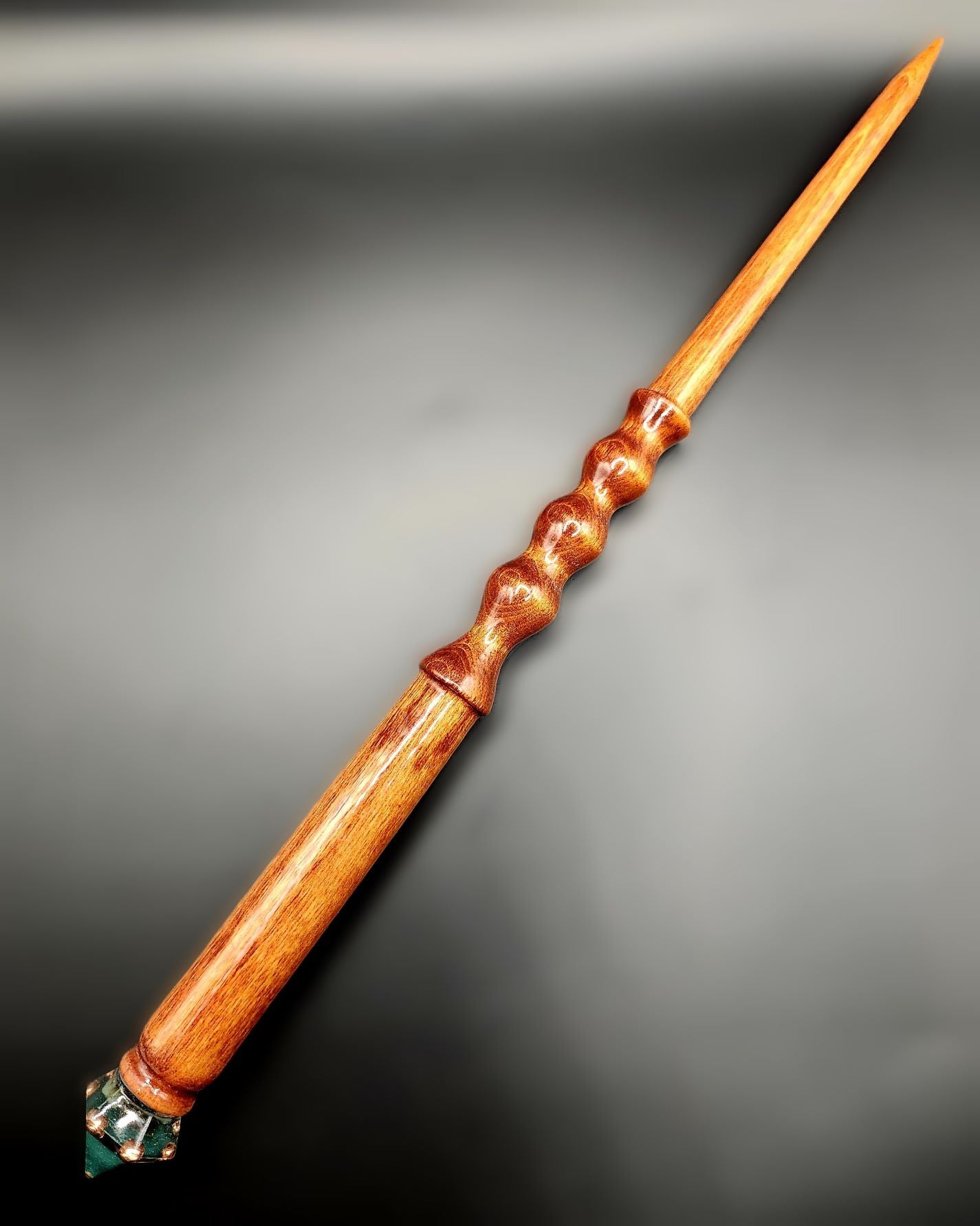 Emerald Hand-Turned Wooden Orgonite Wand