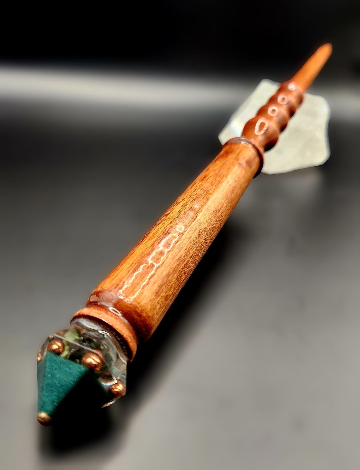Emerald Hand-Turned Wooden Orgonite Wand