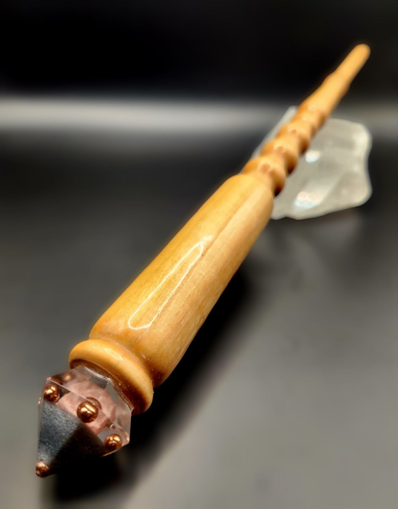 Rhodochrosite Hand-Turned Wooden Orgonite Wand