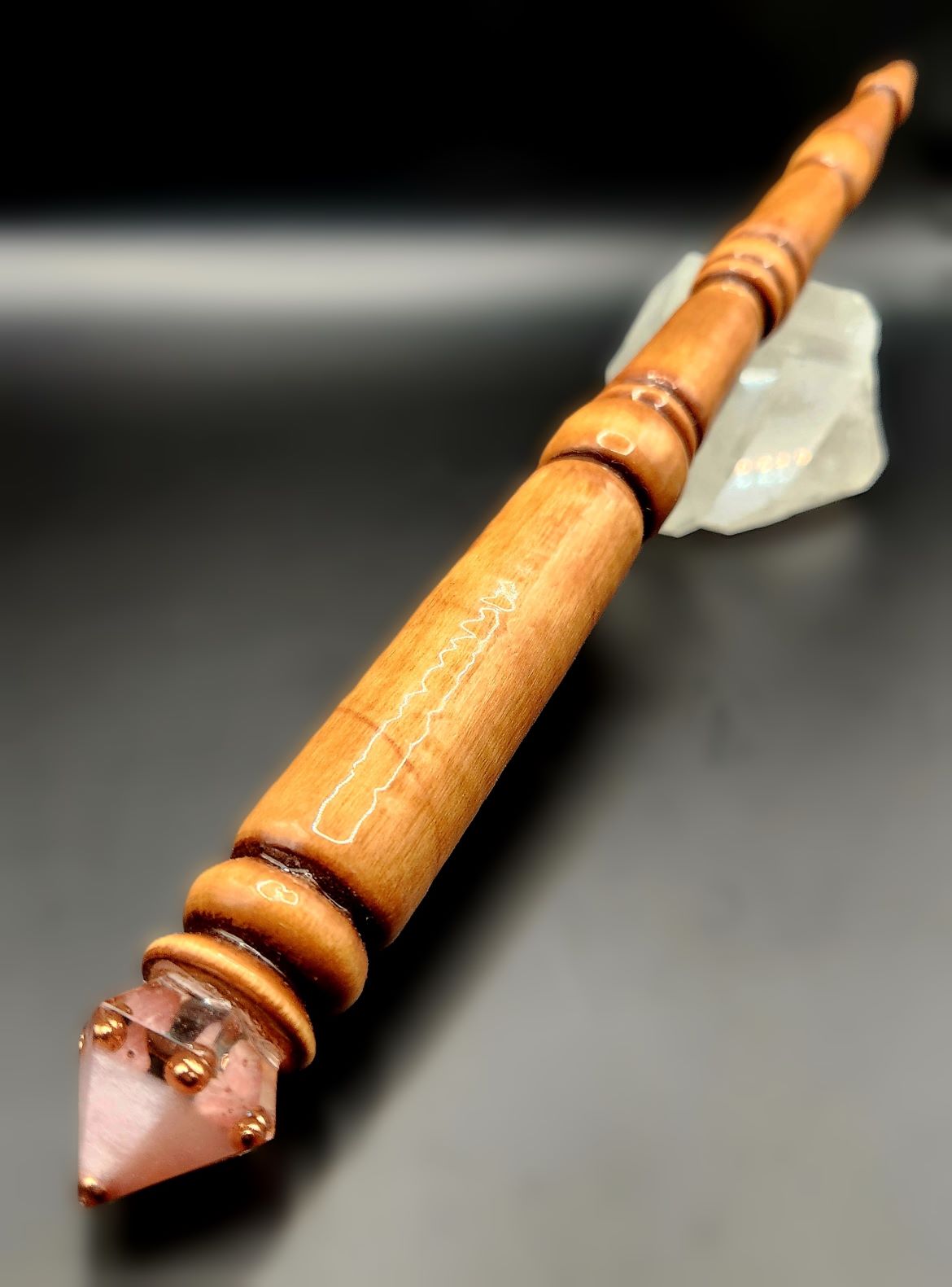 Rhodochrosite Hand-Turned Wooden Orgonite Wand