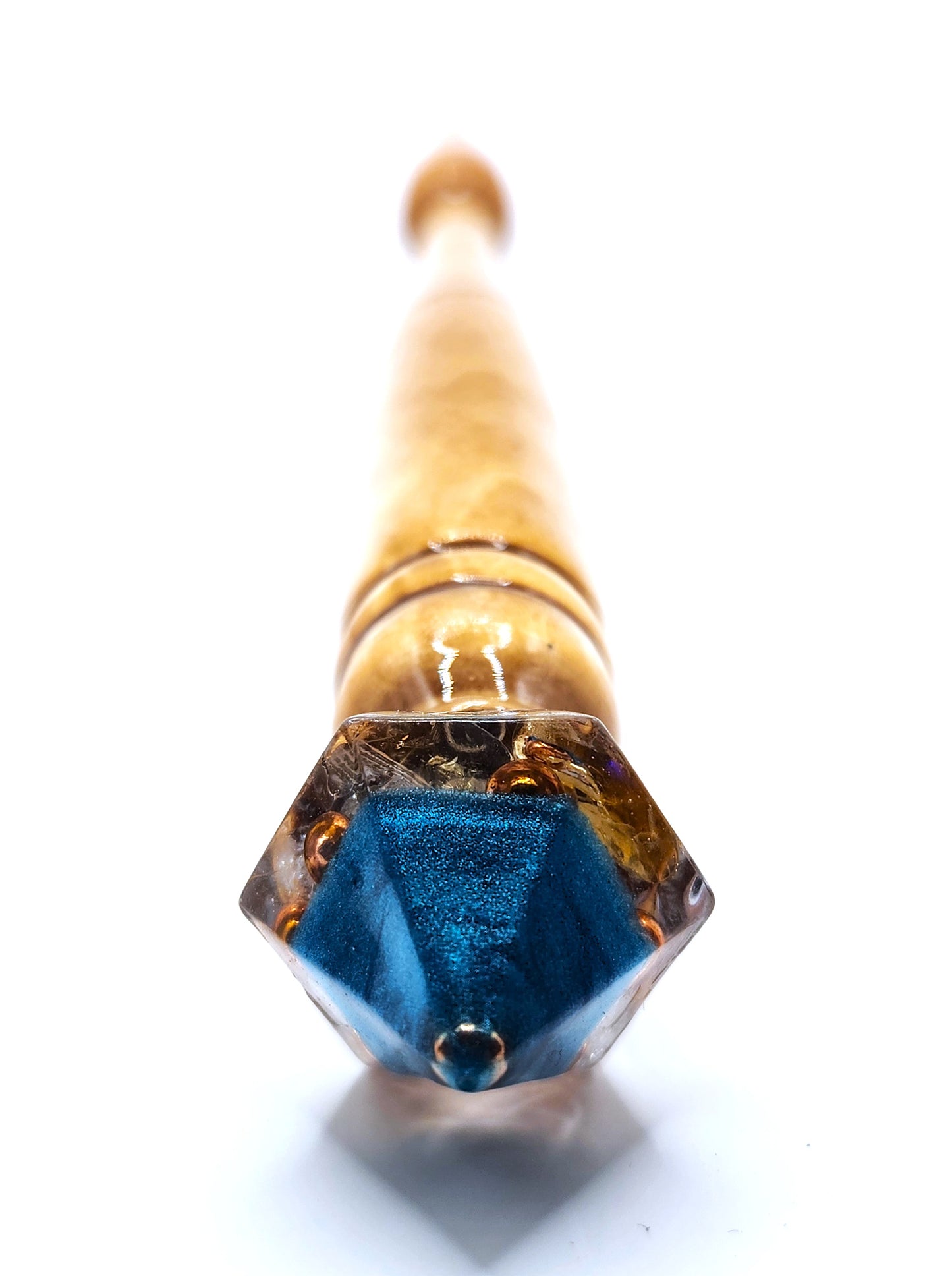 Citrine Hand-Turned Wooden Orgonite Wand - Teal