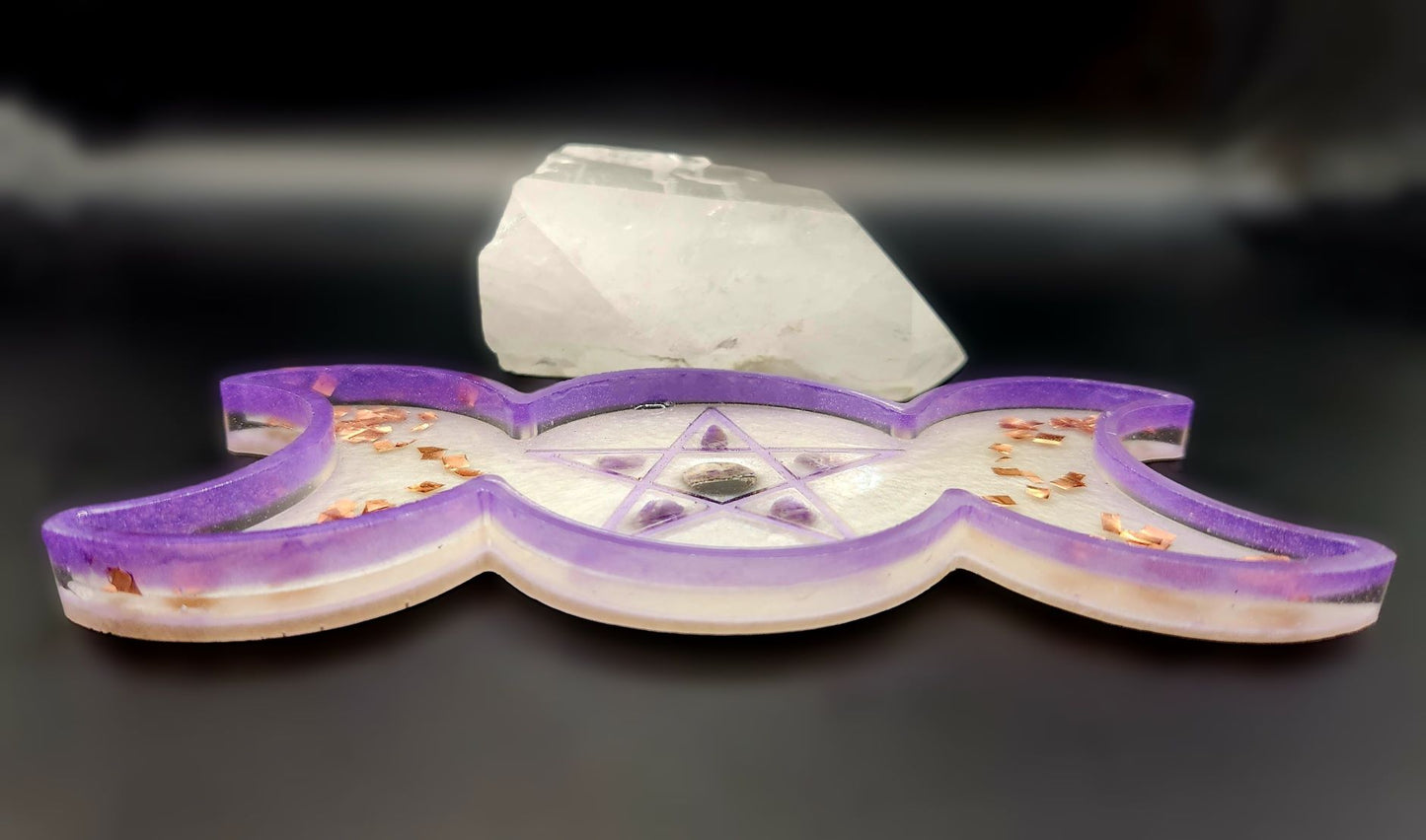 Amethyst Triple Moon Orgonite Charging Plate