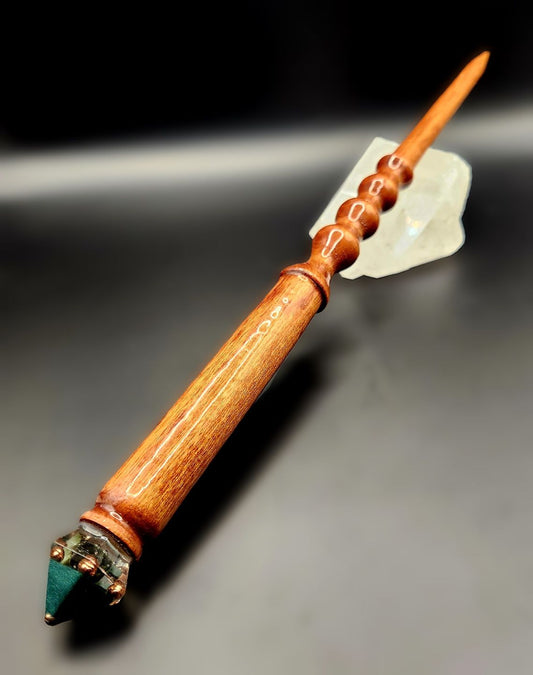 Emerald Hand-Turned Wooden Orgonite Wand