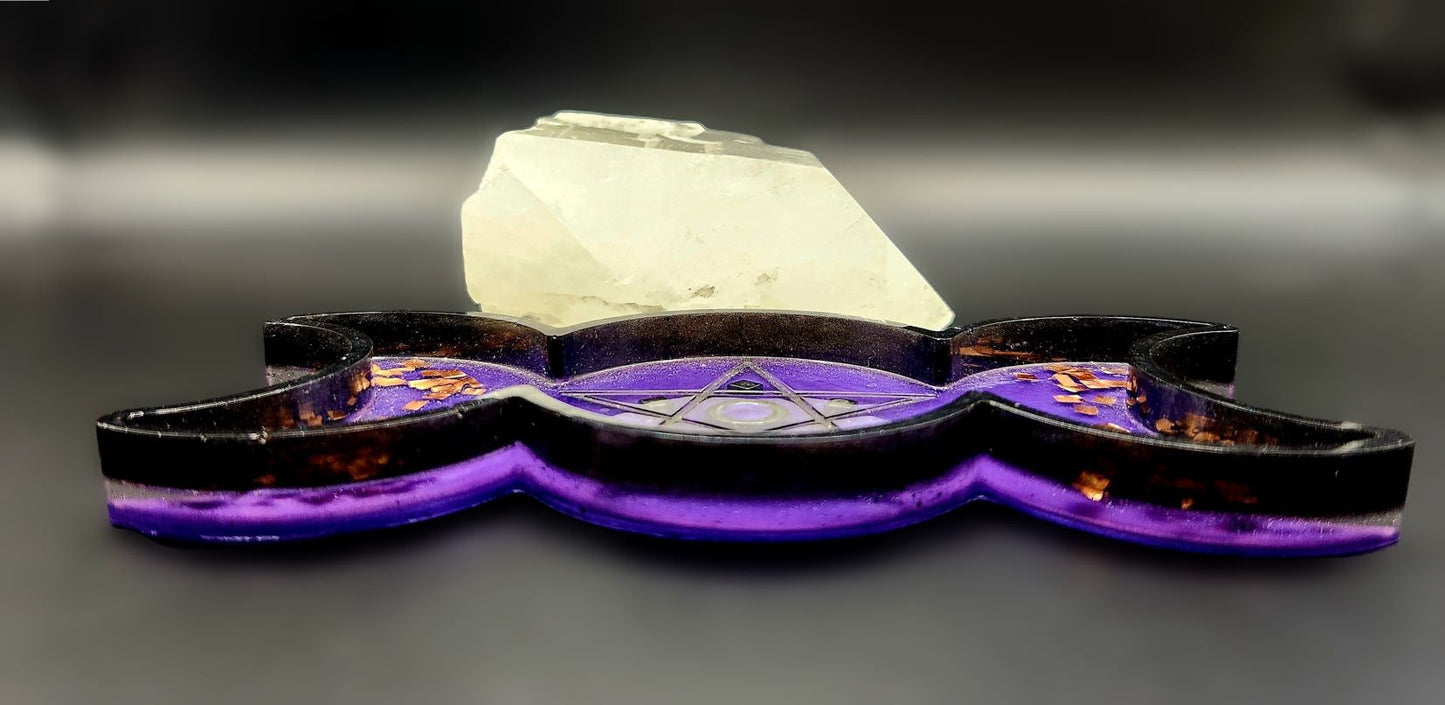 Hematite Triple Moon Orgonite Charging Plate