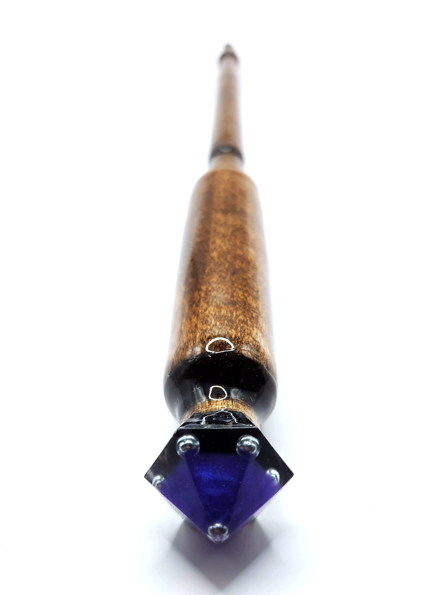 Obsidian Hand-Turned Wooden Orgonite Wand - Purple