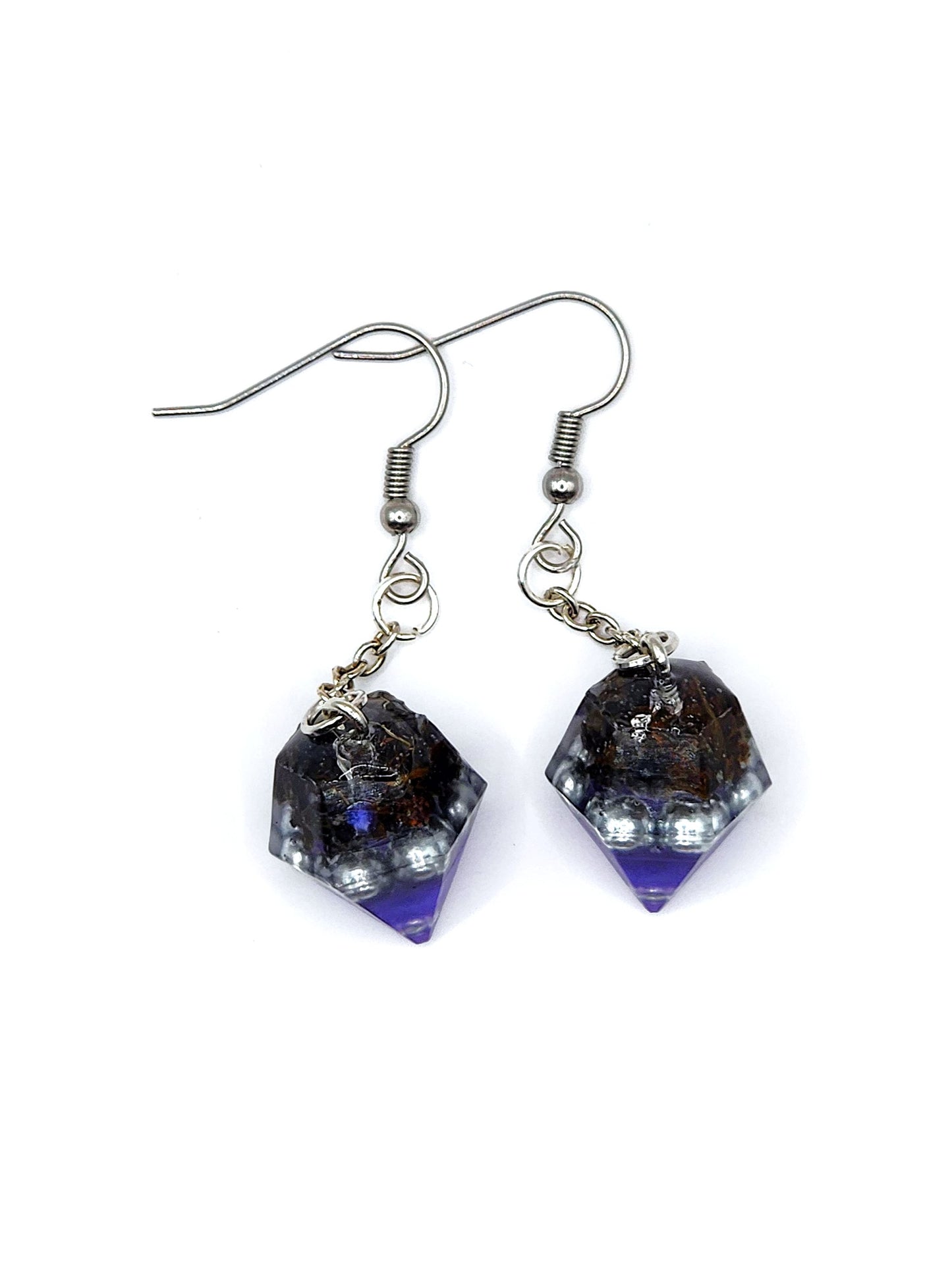 Obsidian Orgonite Drop Earrings - Purple