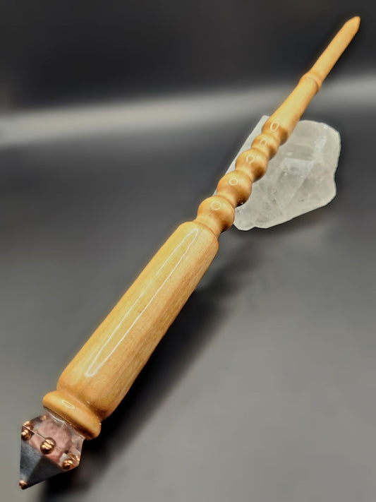 Rhodochrosite Hand-Turned Wooden Orgonite Wand