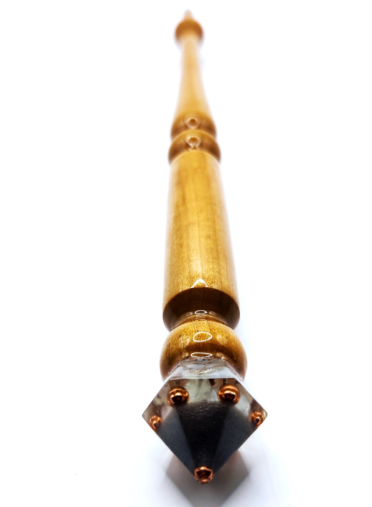 Morganite Hand-Turned Wooden Orgonite Wand - Silver