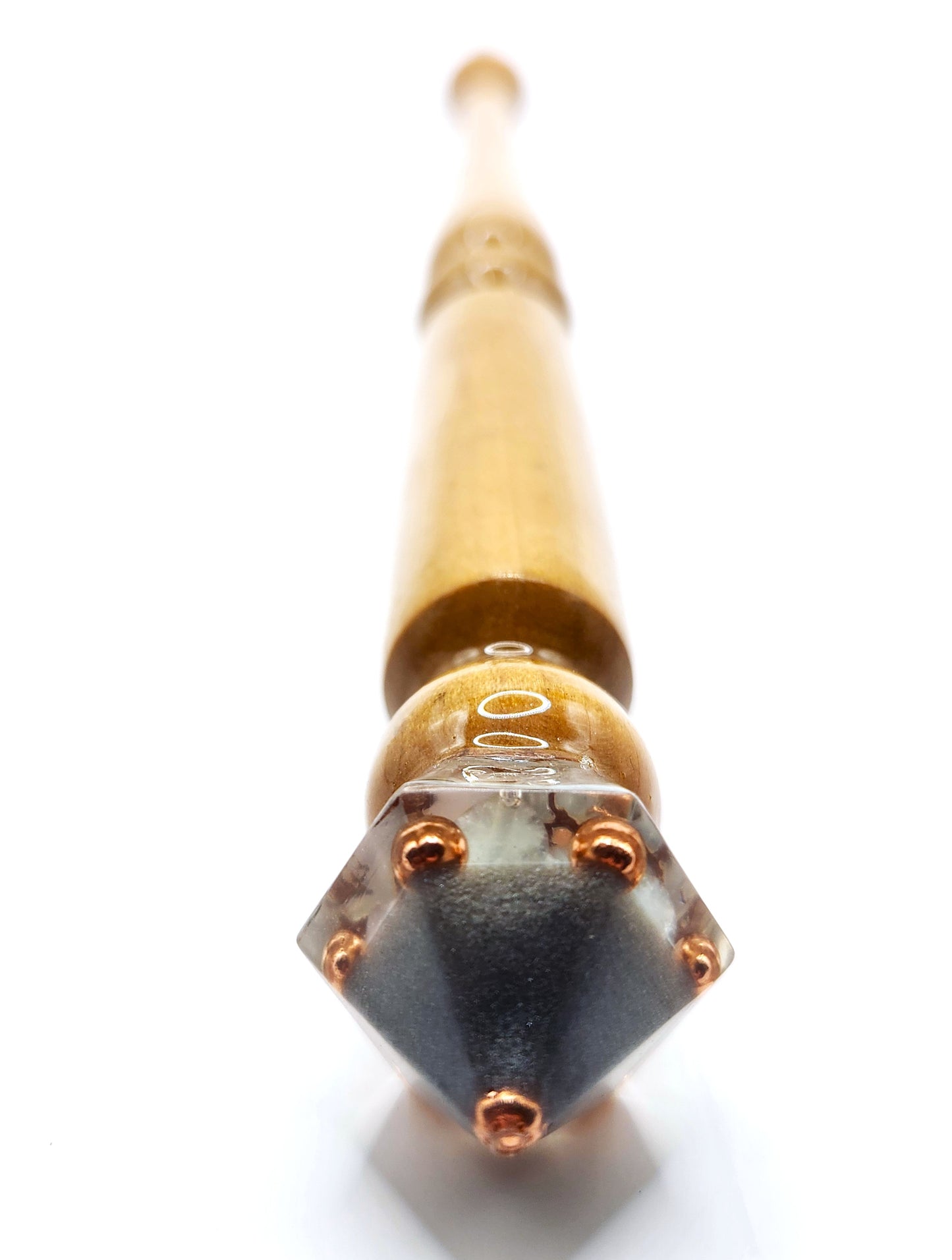 Morganite Hand-Turned Wooden Orgonite Wand - Silver